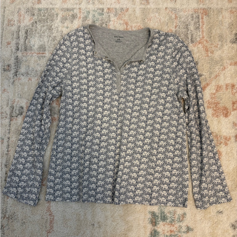 Roller rabbit long sleeve pj top — grey elephant